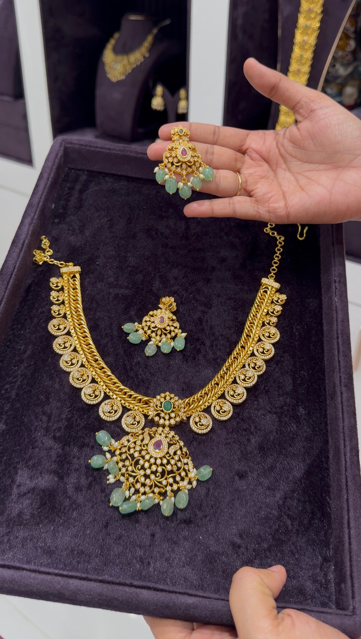 Beautiful CZ stones jelebi necklace with screwback earrings