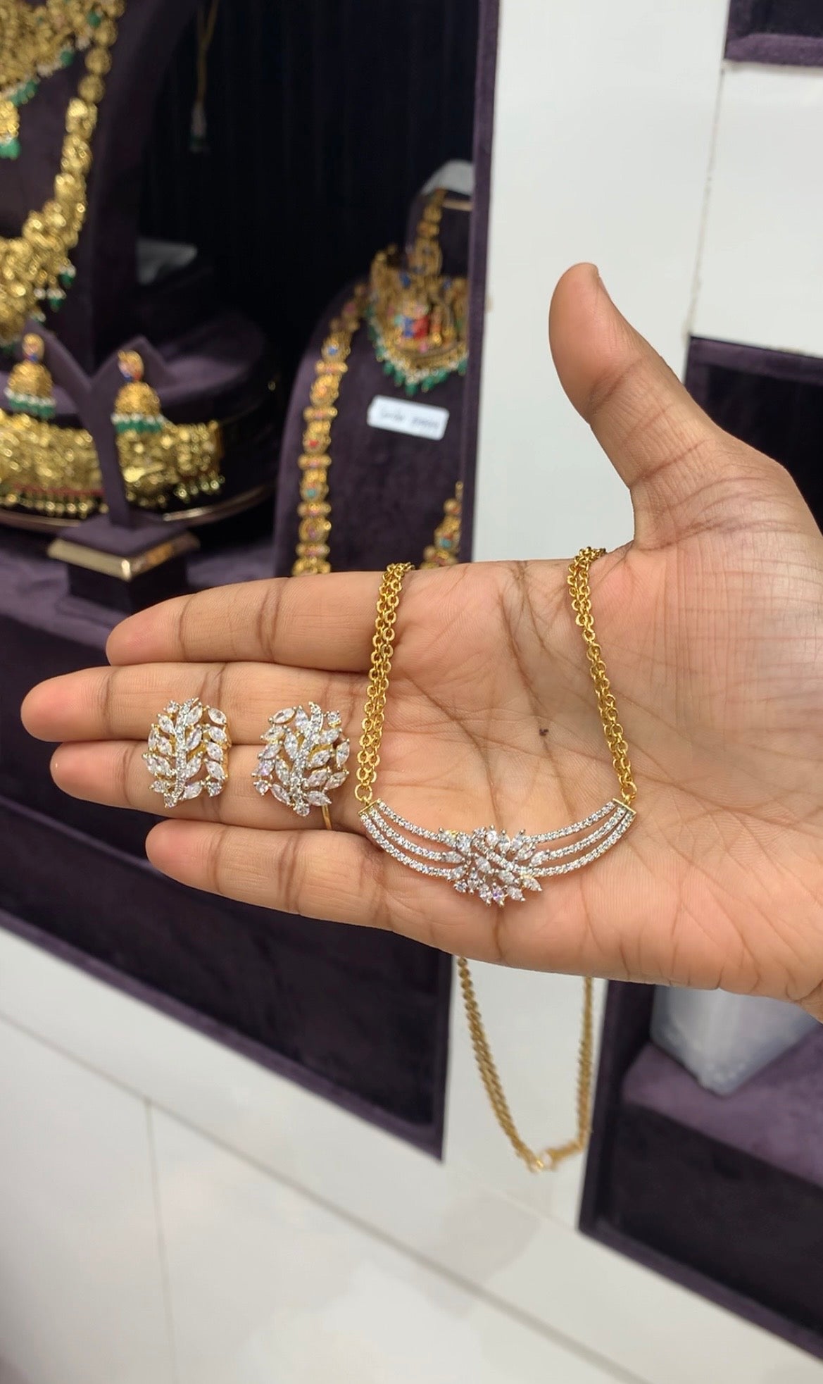 Beautiful Diamond Replica pendant set with Chandraharam chain 18 inchs long
