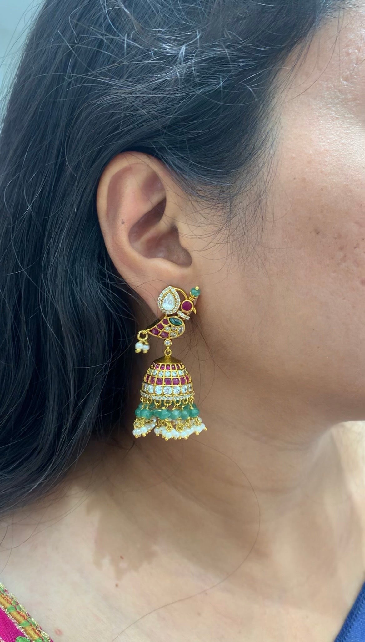 Beautiful parrot design pota stone  pushback jumkis with beads finishing