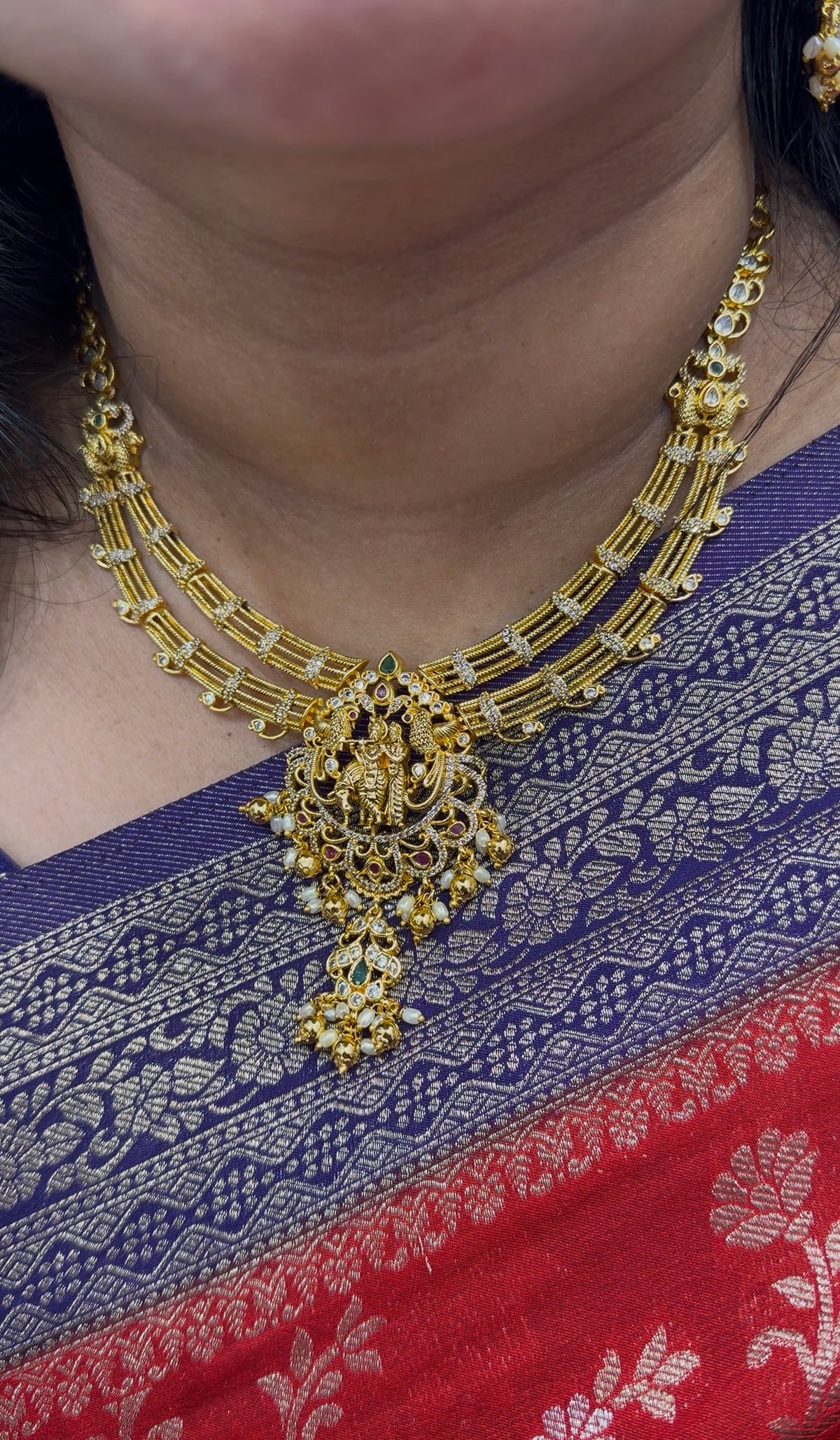Beautiful Radha Krishna pendant necklace with pushback earrings