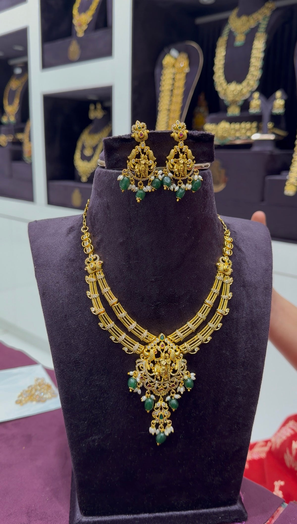 Beautiful Radha Krishna pendant necklace with pushback earrings