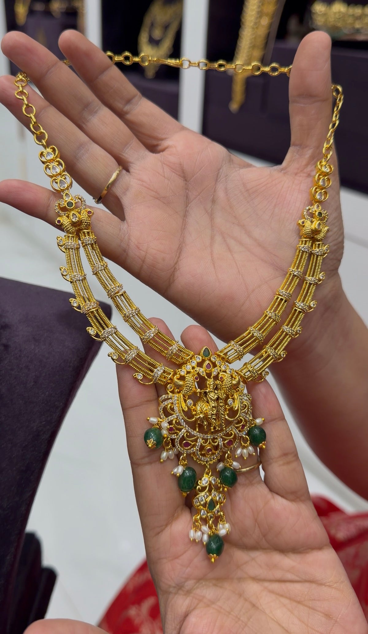 Beautiful Radha Krishna pendant necklace with pushback earrings