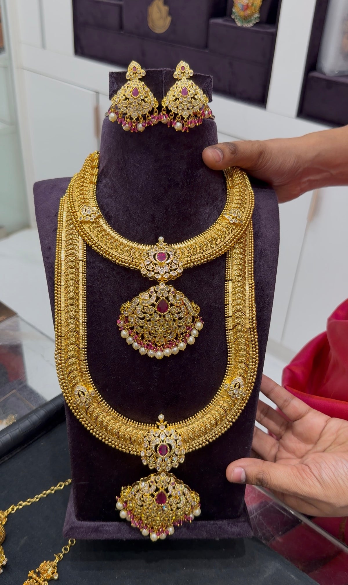 Beautiful uncut stone pendant kasula model haram & necklace combo