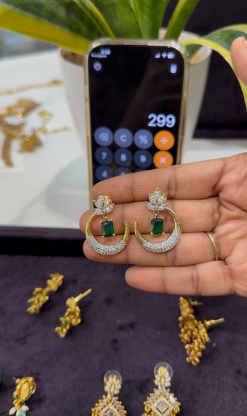 Beautiful green stone moon shape earrings with pushback