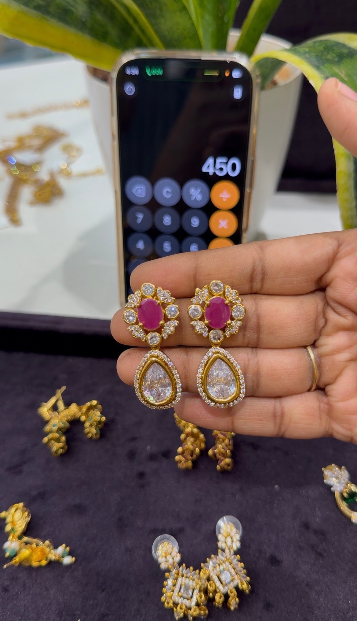 Beautiful pink color stone pushback earrings