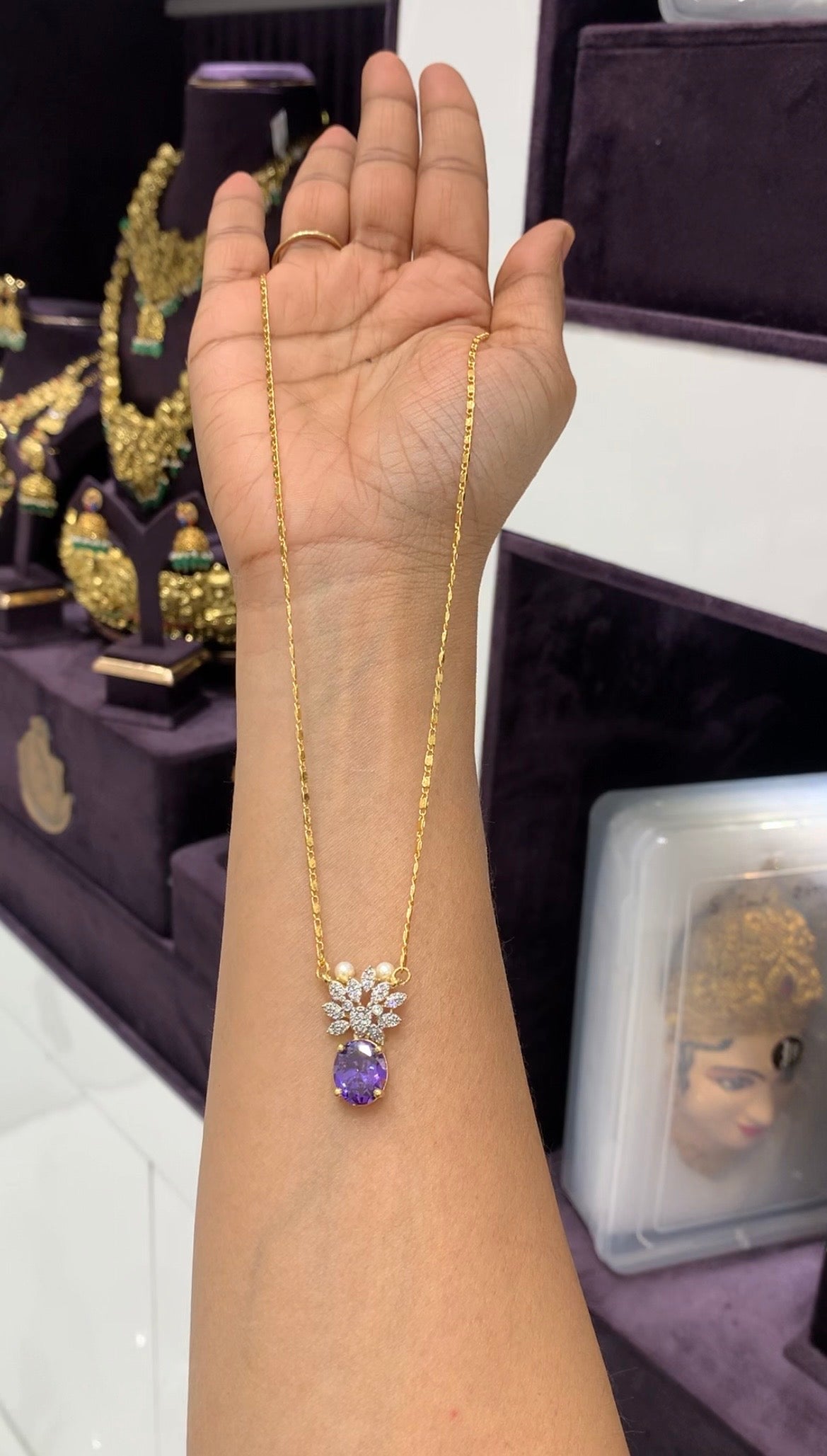 Beautiful purple color pendant with simple chain 18 inchs long