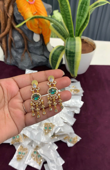 Beautiful green stone ear hangings with pushback