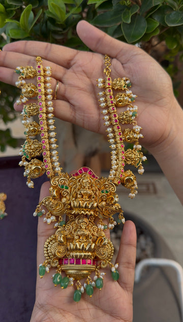 Beautiful Jadav stone Lakshmi devi idol  necklace with pushback earrings