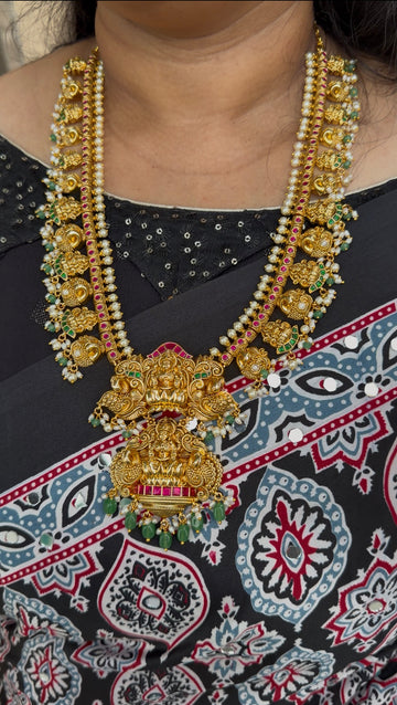 Beautiful Jadav stone Lakshmi devi idol haram with pushback earrings
