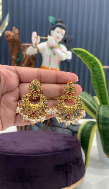 Beautiful chandbali pushback earrings with pearls finishing