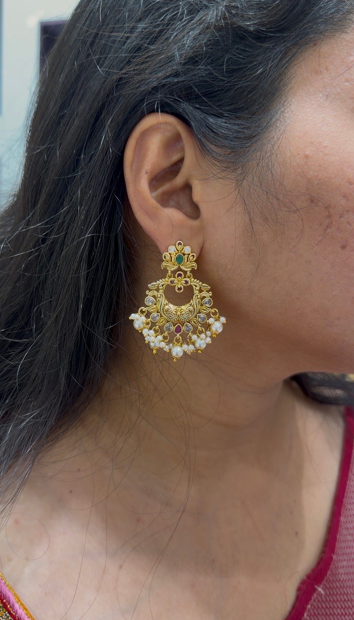 Beautiful chandbali pushback earrings with pearls finishing
