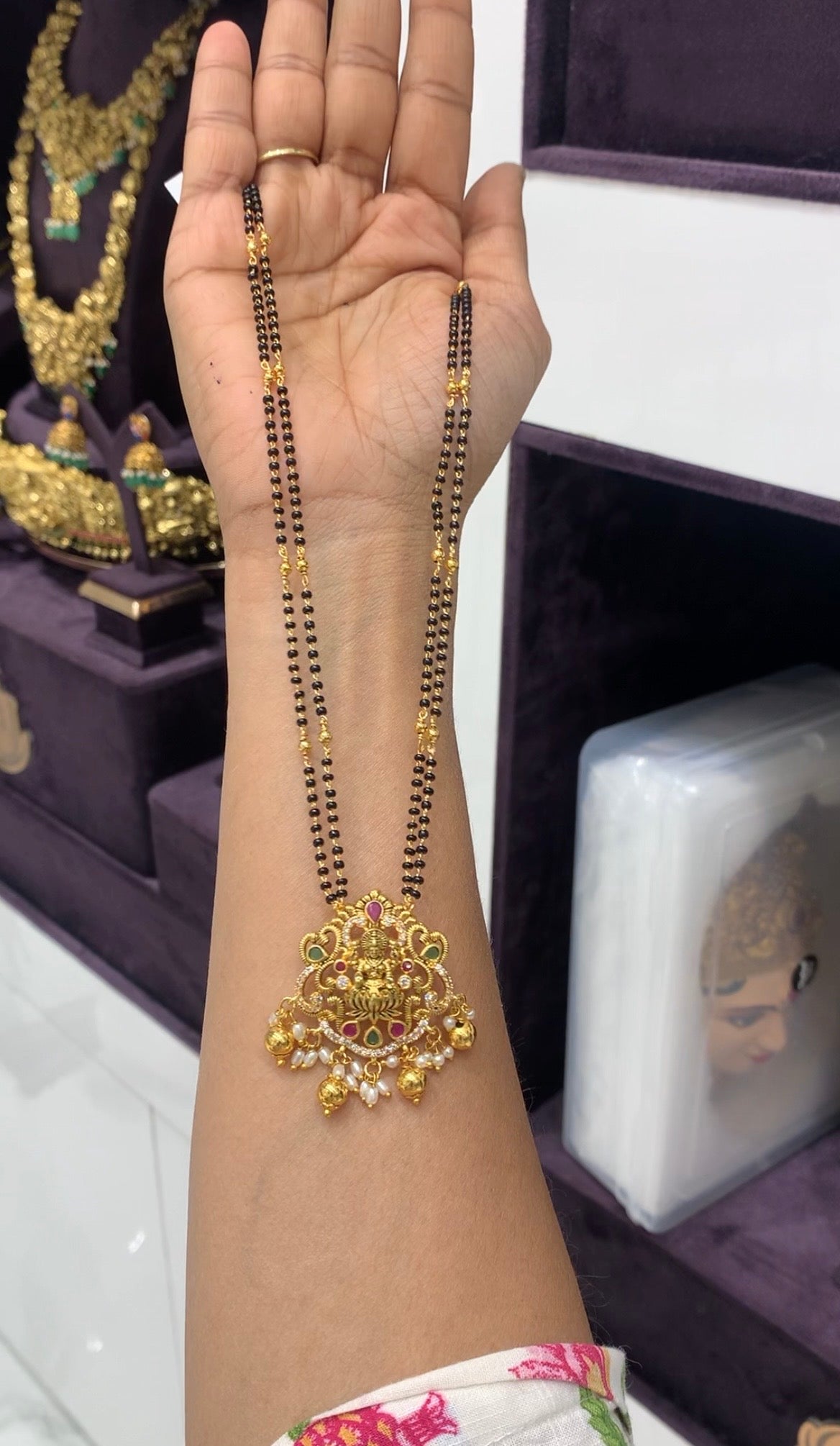 Beautiful Lakshmi devi pendant with blackbeads chain 18 inchs long