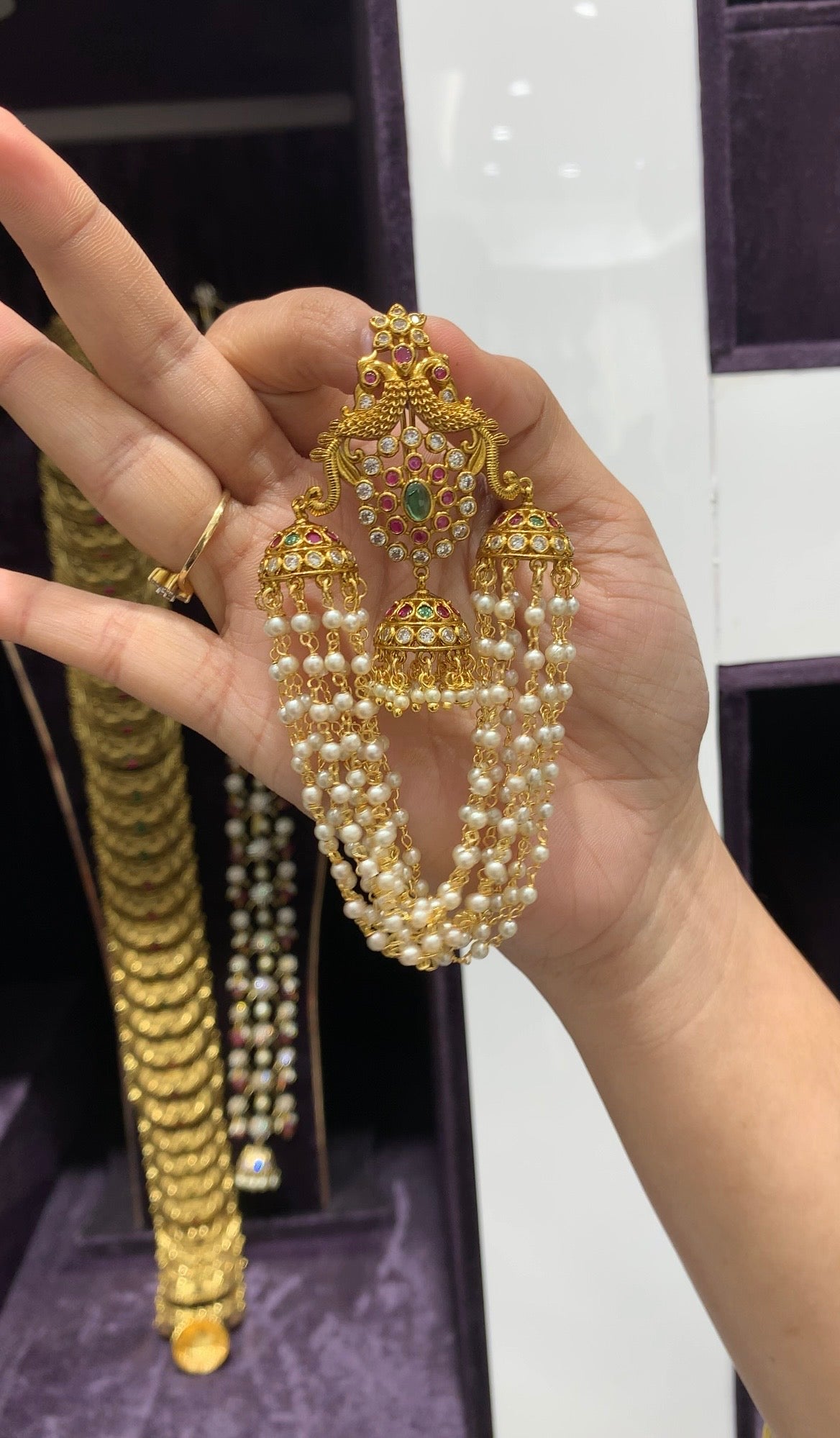 Beautiful peacock design hair pin with pearls chain