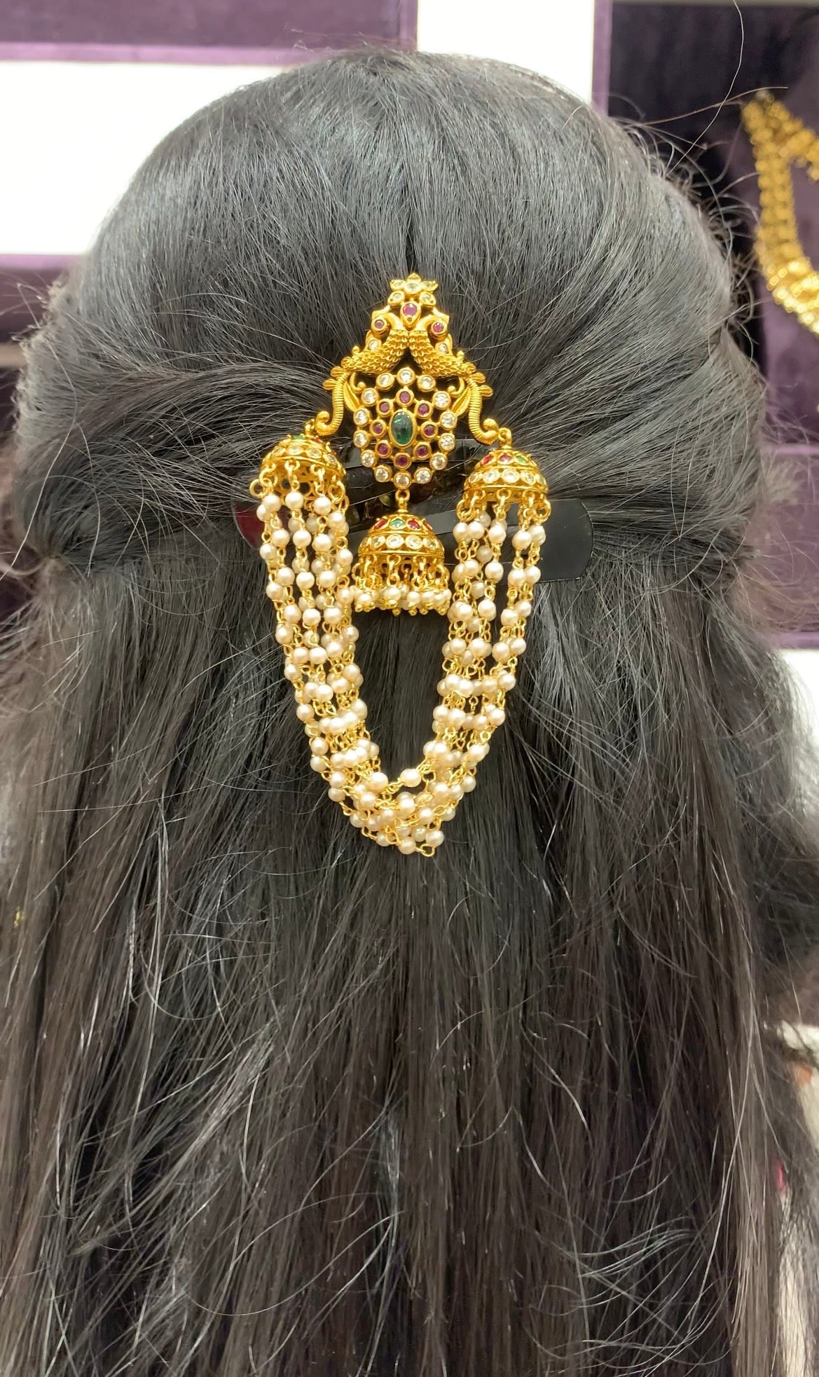 Beautiful peacock design hair pin with pearls chain