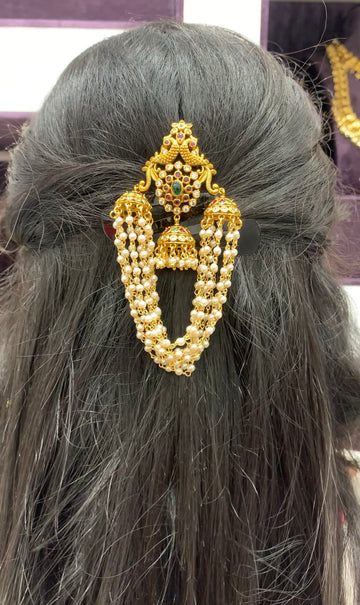 Beautiful peacock design hair pin with pearls chain