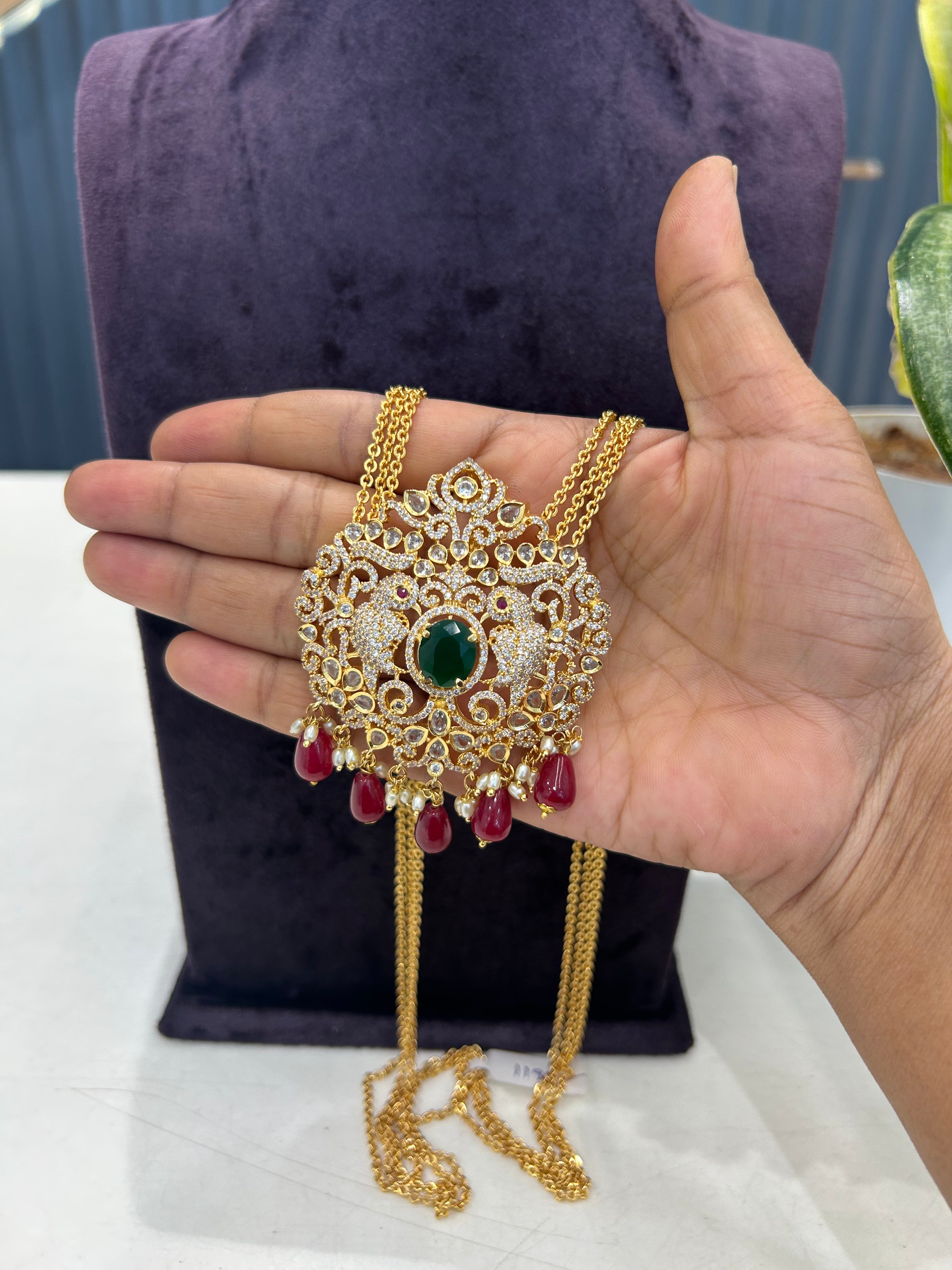 Beautiful CZ stone locket with Chandraharam chain 24 inch long