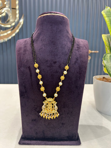 Beautiful Lakshmi devi pendant & nakshi balls with black beads chain 24 inch long