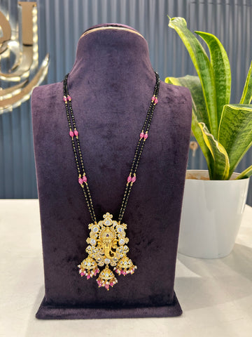 Beautiful uncut stone Ganesh pendant with blackbeads chain 24 inch long