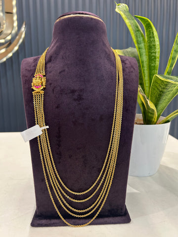 Beautiful Jadau stone Lakshmi devi side pendant with 5 layers Chandraharam chain 24 inch long