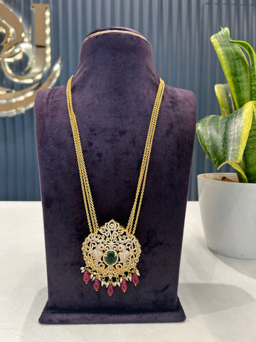 Beautiful CZ stone locket with Chandraharam chain 24 inch long