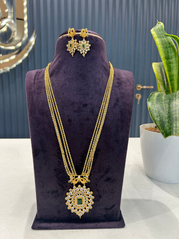Beautiful uncut stone pendant set with Chandraharam chain 24 inch long