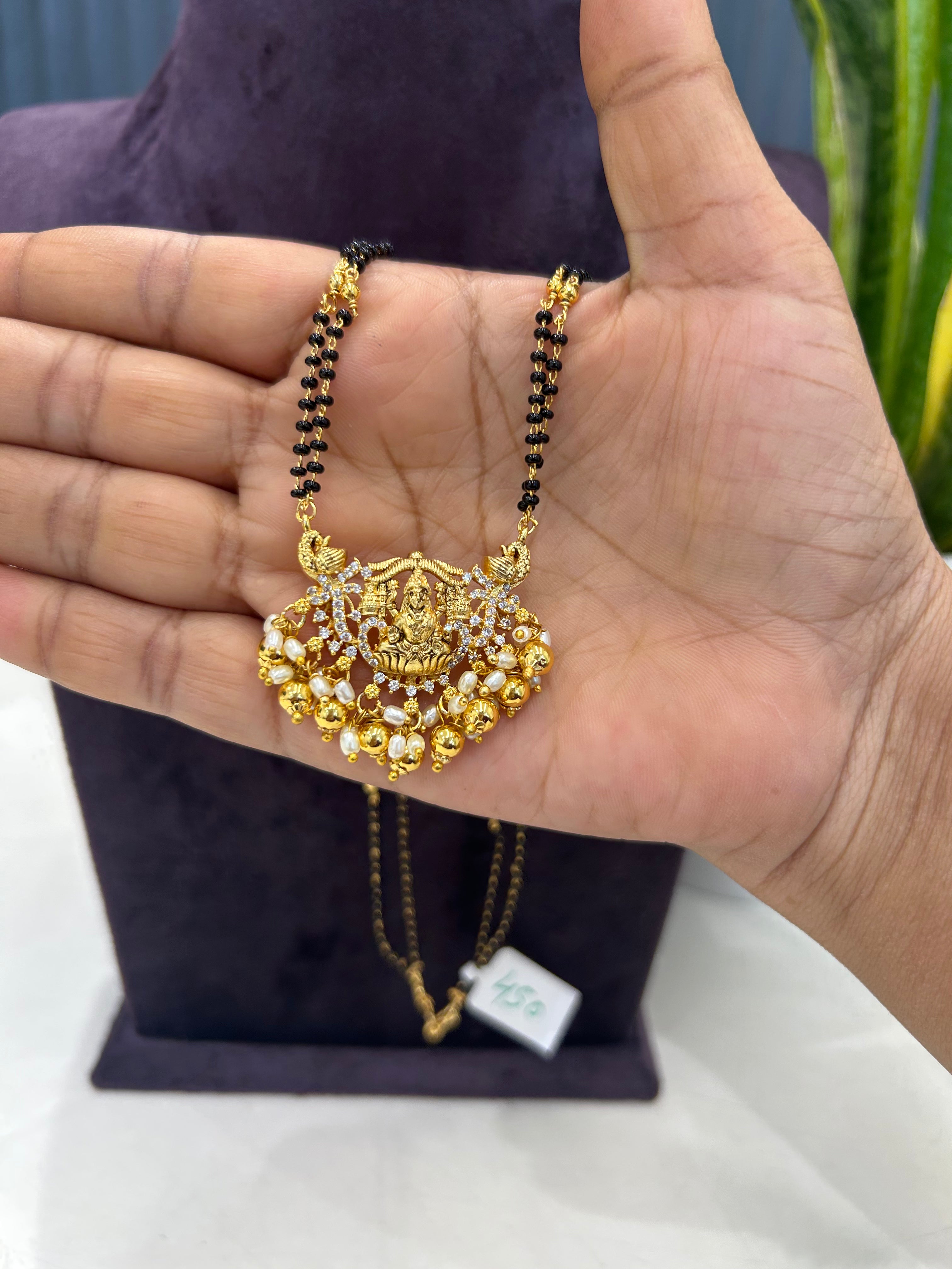 Beautiful Lakshmi devi pendant with Blackbeads chain 18 inchs long