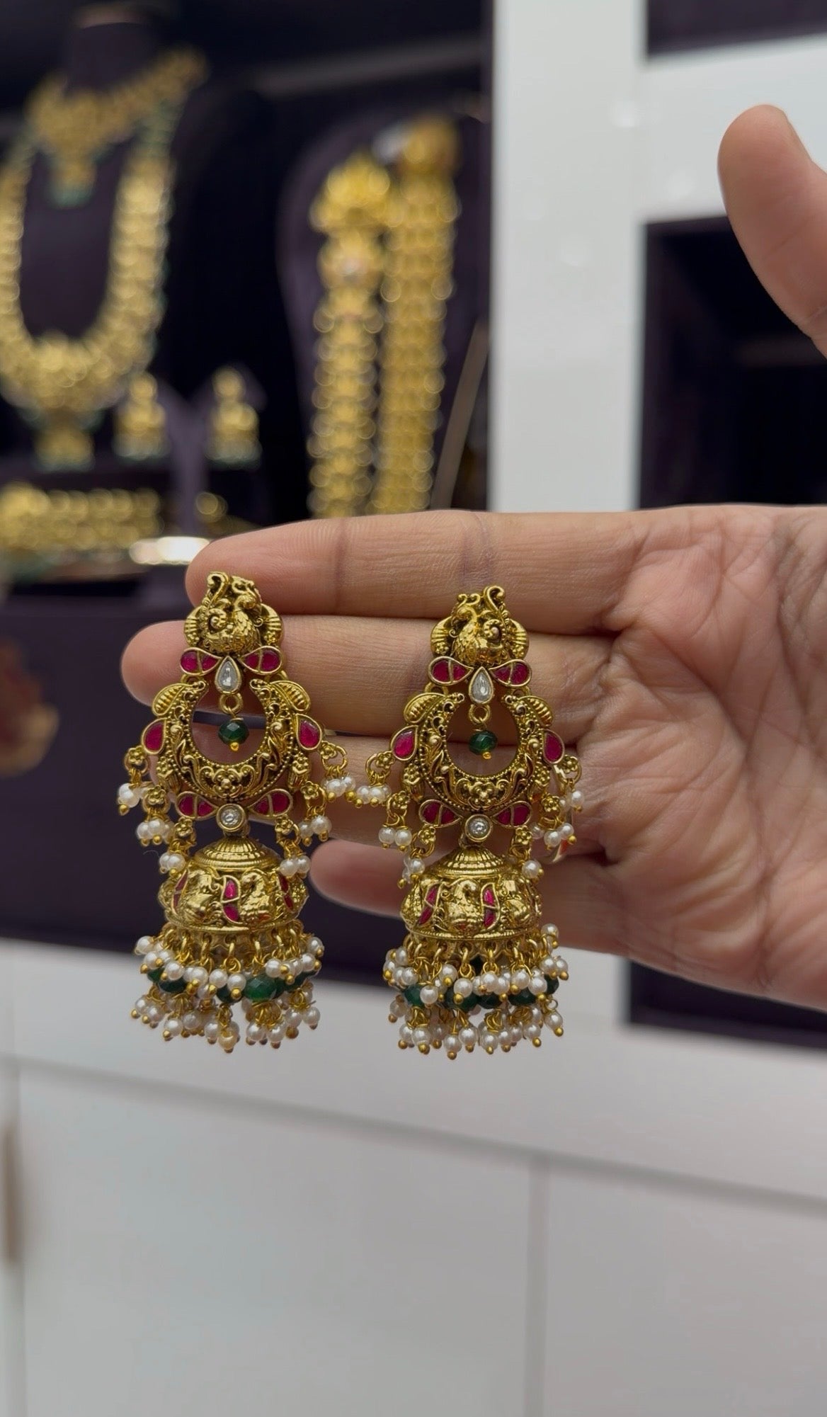 Beautiful Jadau stone chandbali earrings with pushback