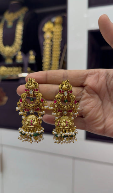 Beautiful Jadau stone chandbali earrings with pushback