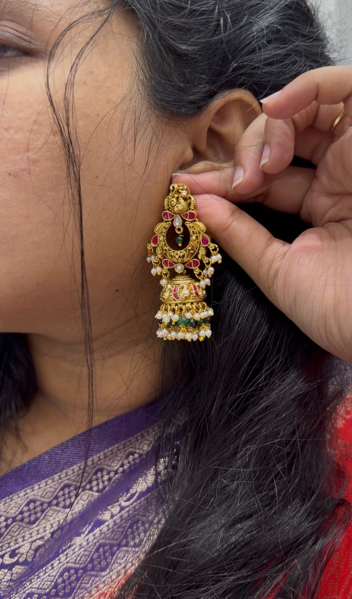 Beautiful Jadau stone chandbali earrings with pushback