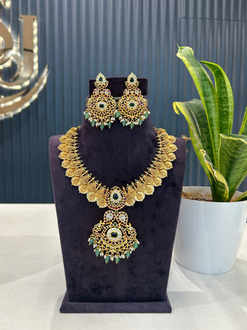 Beautiful pota stone kasula necklace with screwback ear hanging