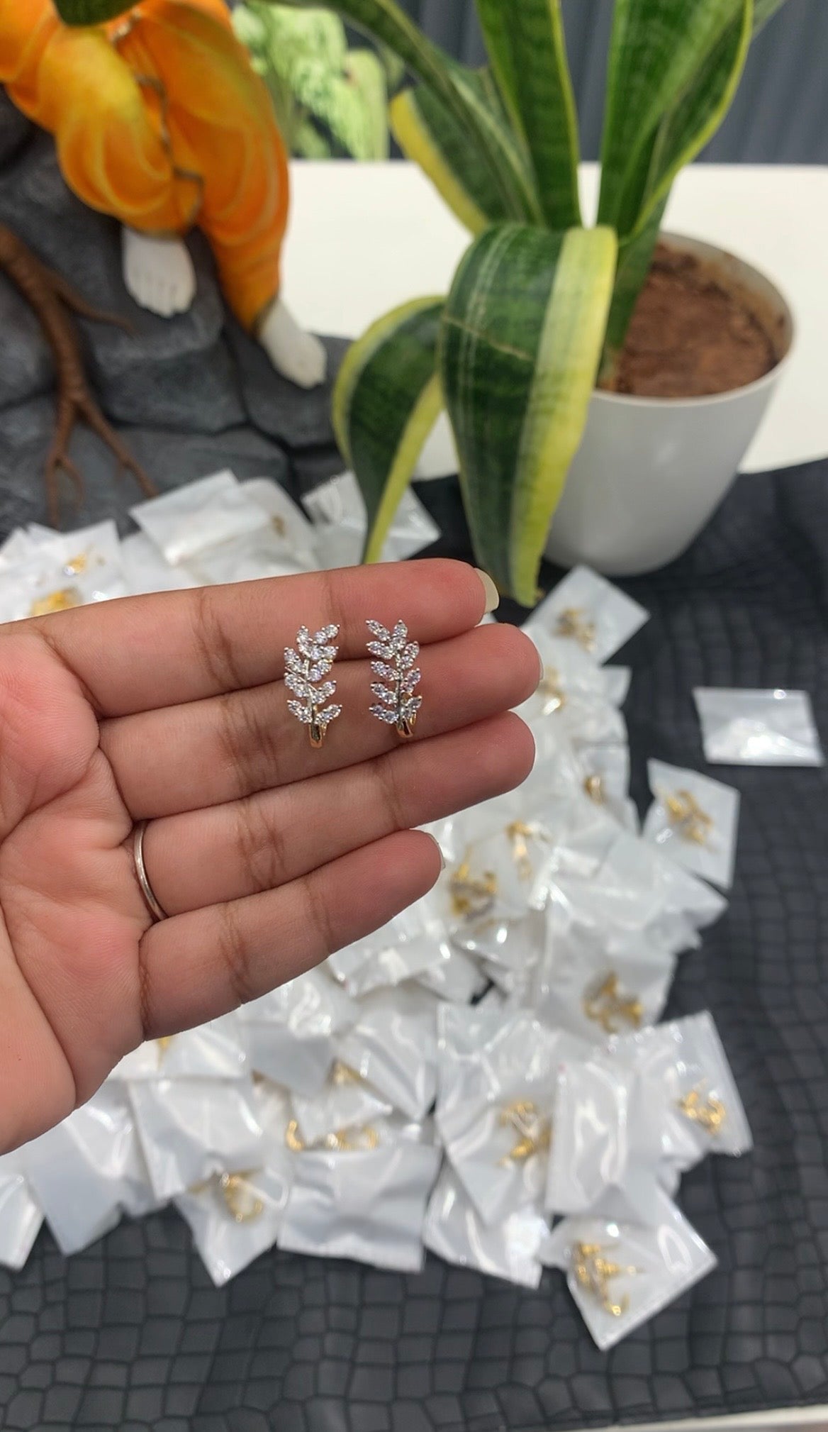 Beautiful white stone diamond replica studs with pushback