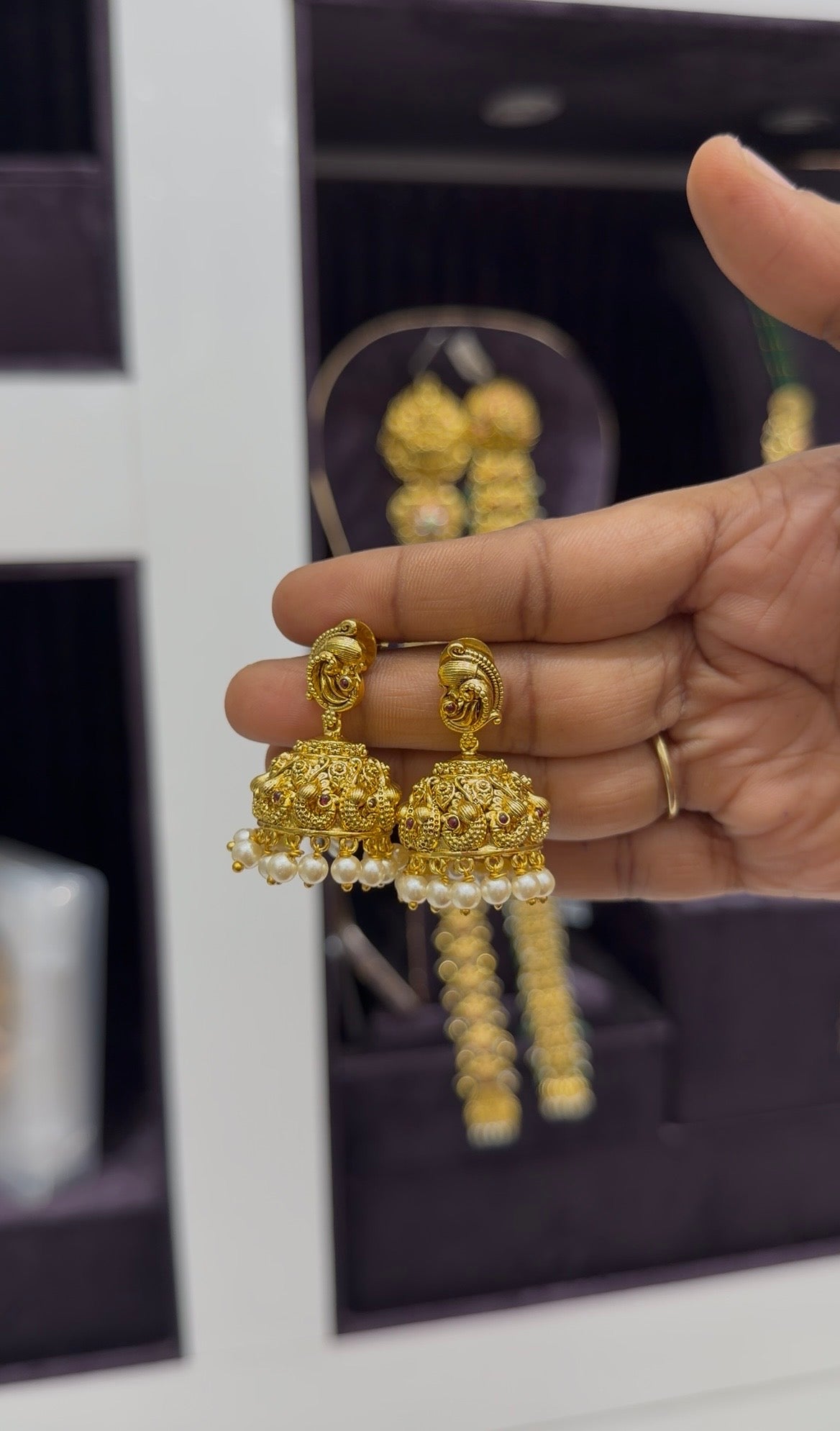 Beautiful Lakshmi devi kasula model necklace with pushback jumkis