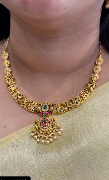 Beautiful Jadau stone necklace with pushback jumkis