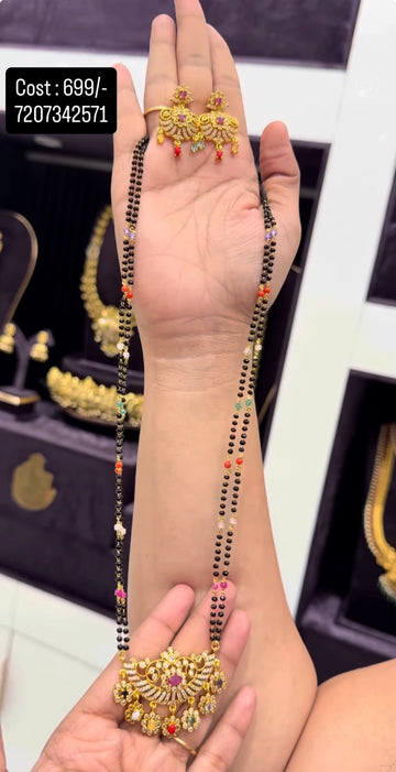 Beautiful CZ Navarathana stones pendant set with Blackbeads chain 24 inchs long
