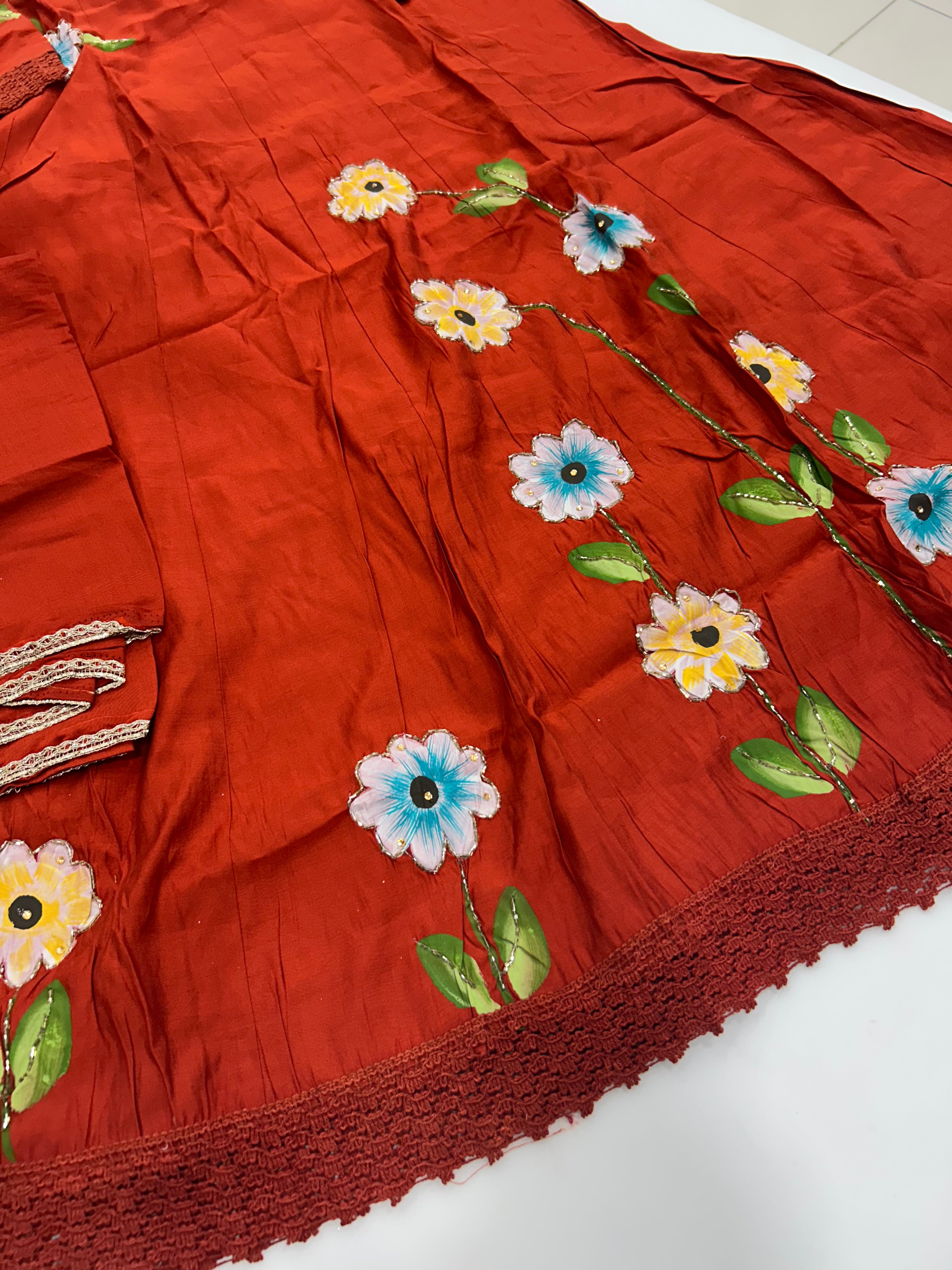 Beautiful Mul chenderi A-line 3-piece set