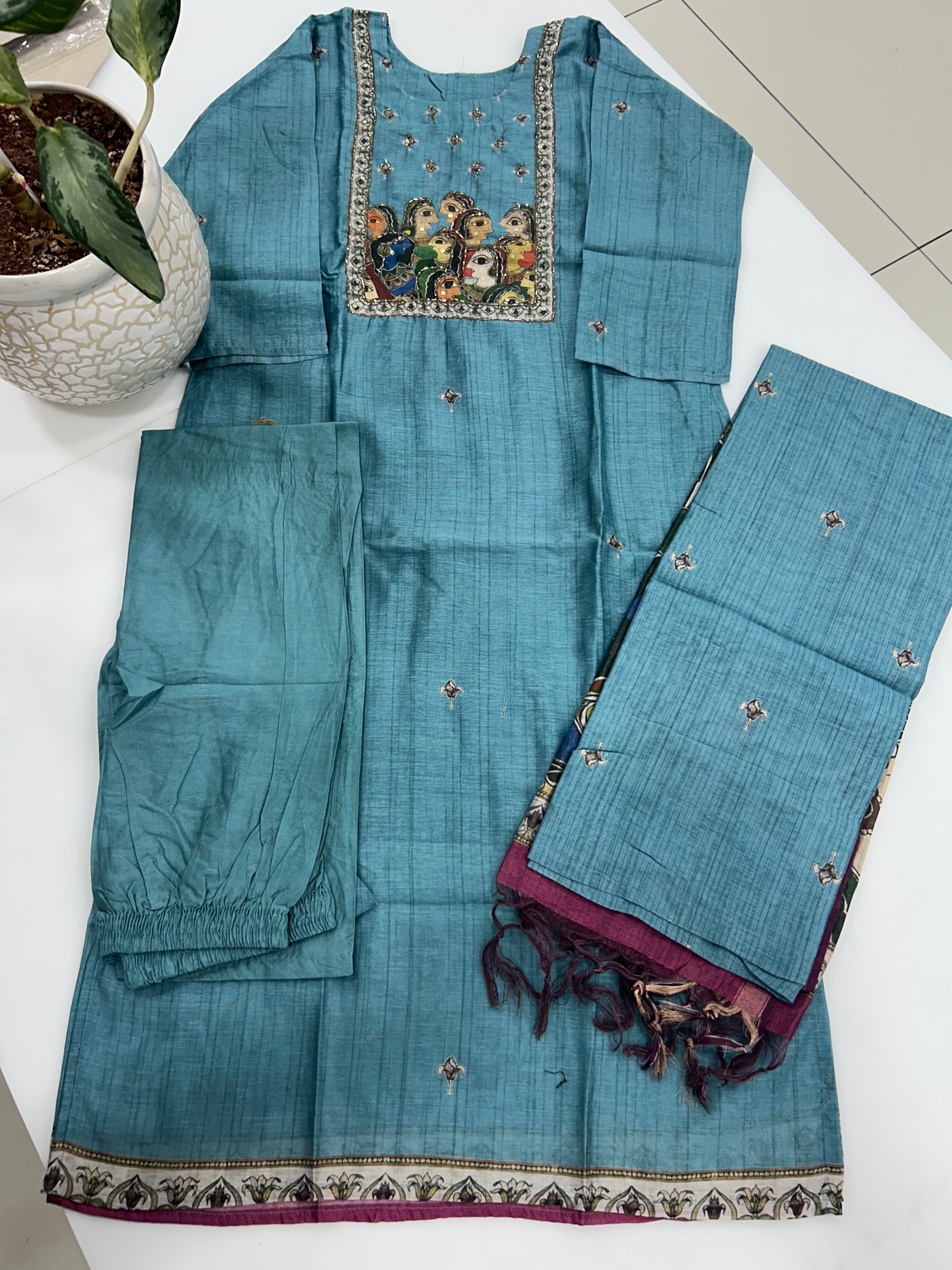Tusser silk 3-piece set