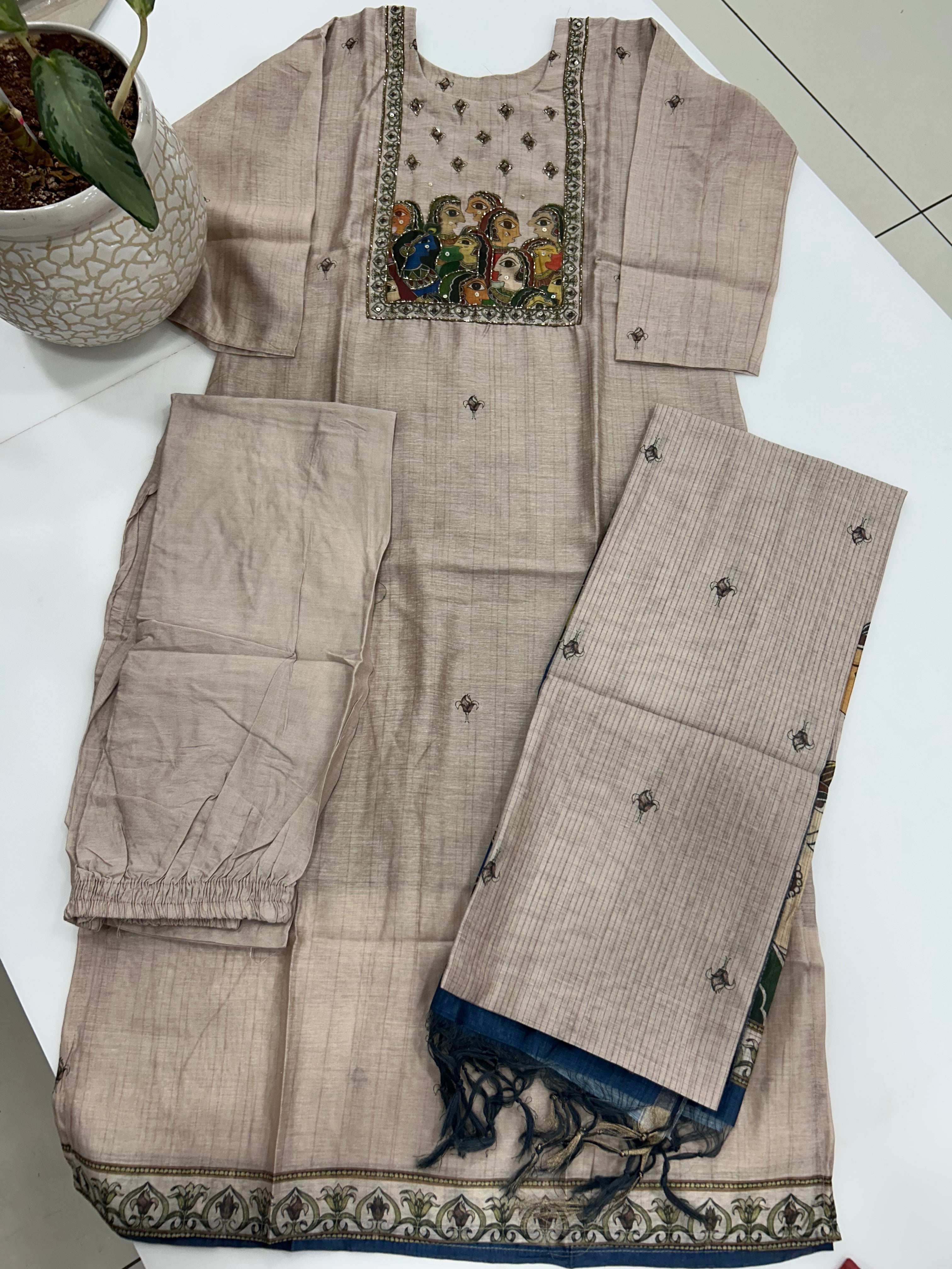 Tusser silk 3-piece set