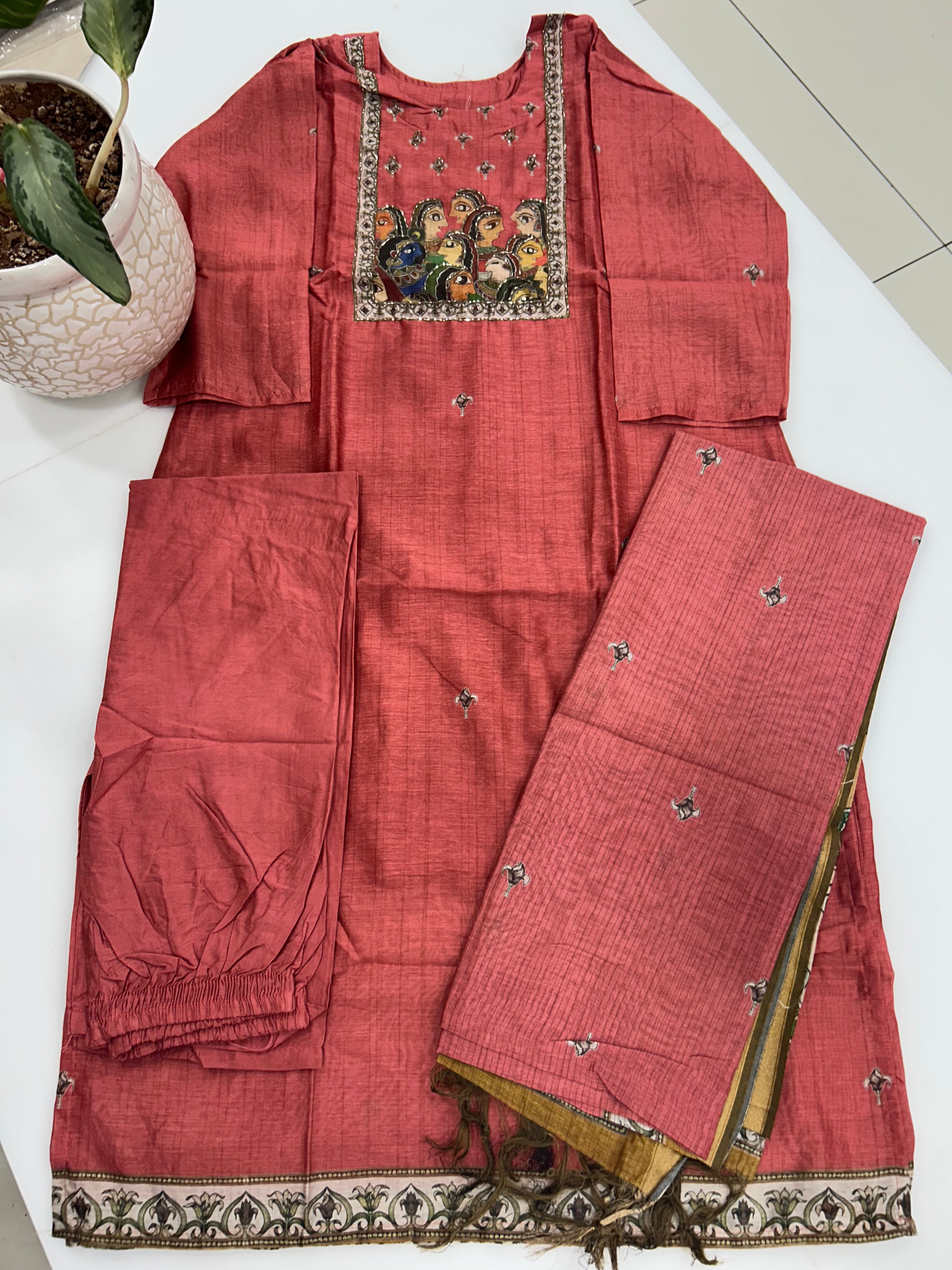 Tusser silk 3-piece set