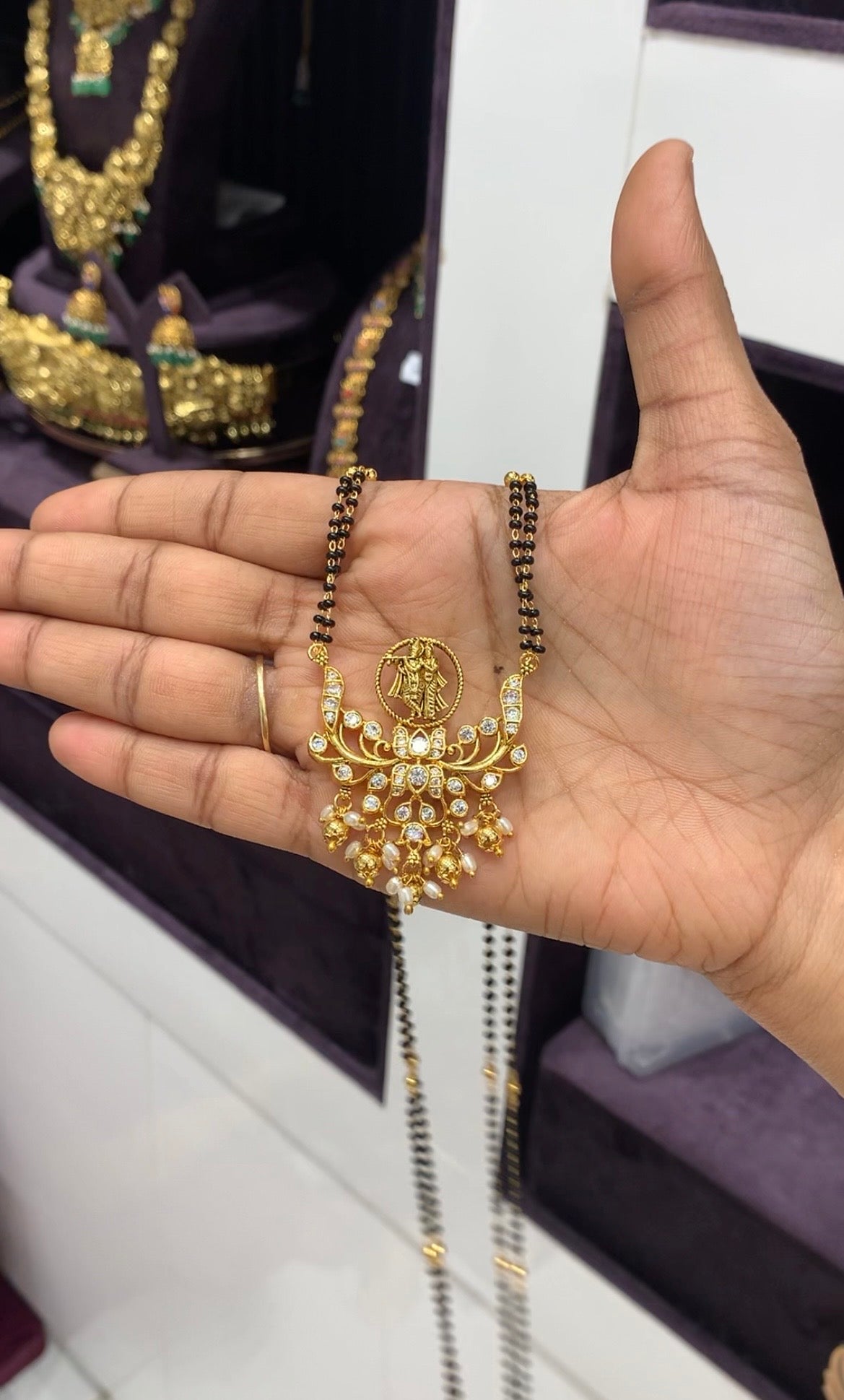Beautiful Radha Krishna pendant Blackbeads chain 24 inchs long