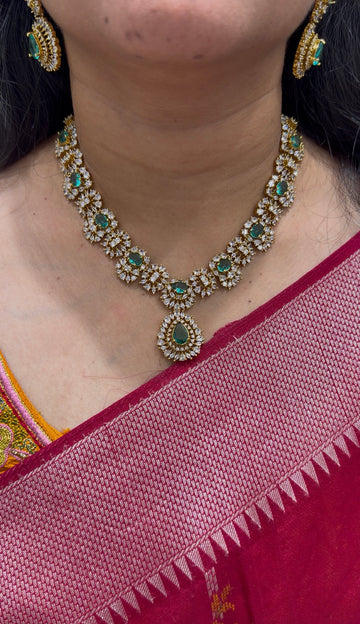 Beautiful green & white stone necklace set with pushback earrings