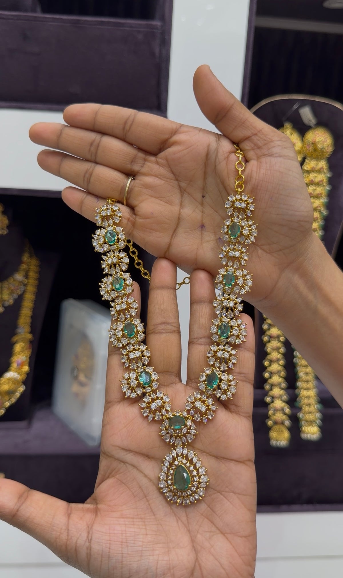 Beautiful green & white stone necklace set with pushback earrings
