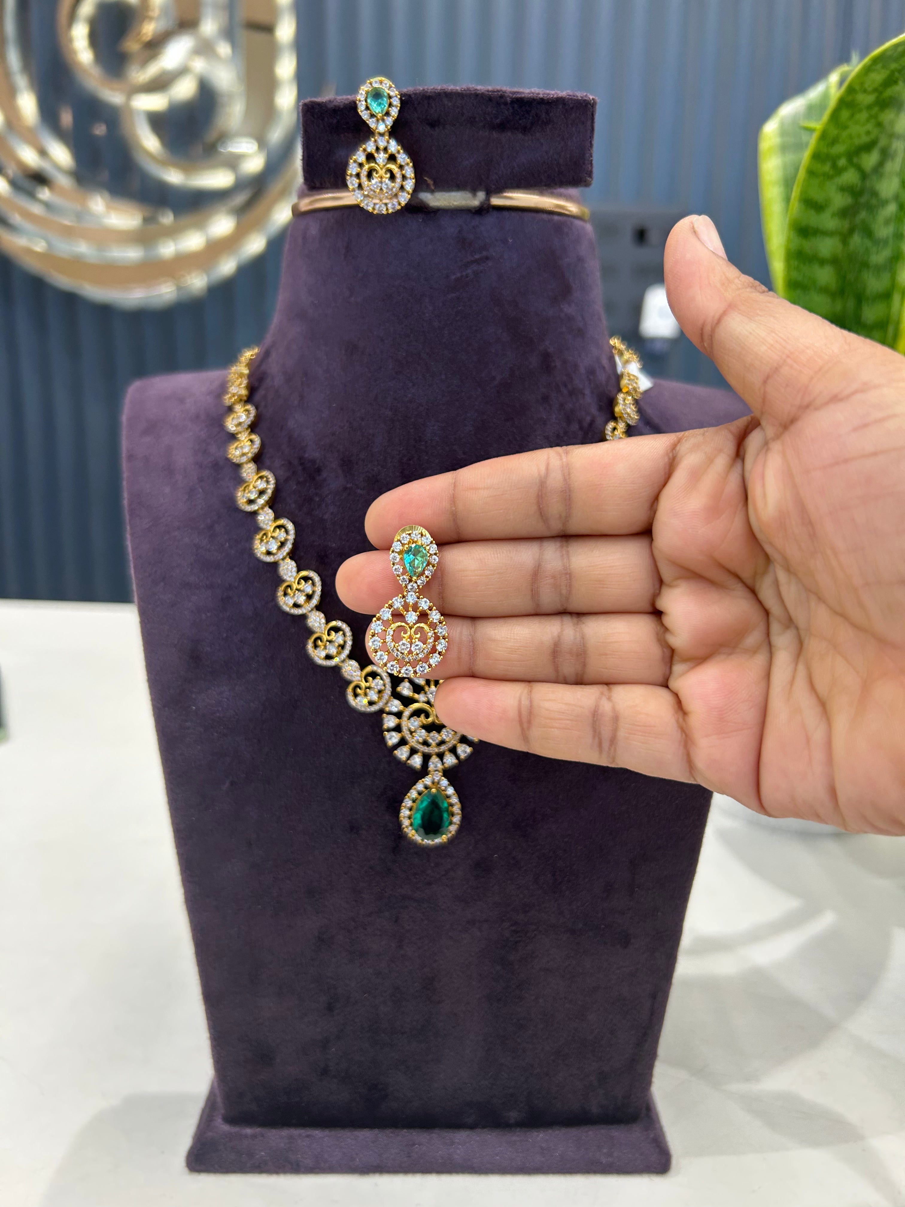 Beautiful CZ stones necklace with pushback earrings