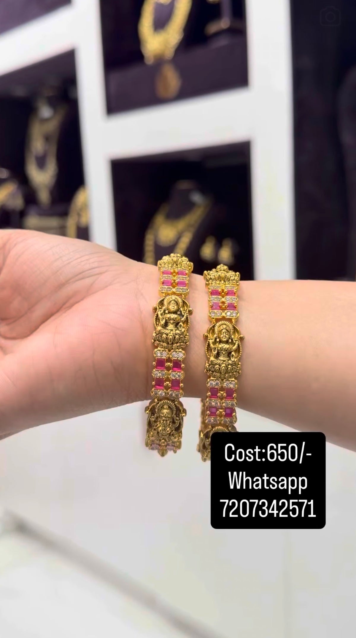 Beautiful ruby & white stone lakshmi devi bangles