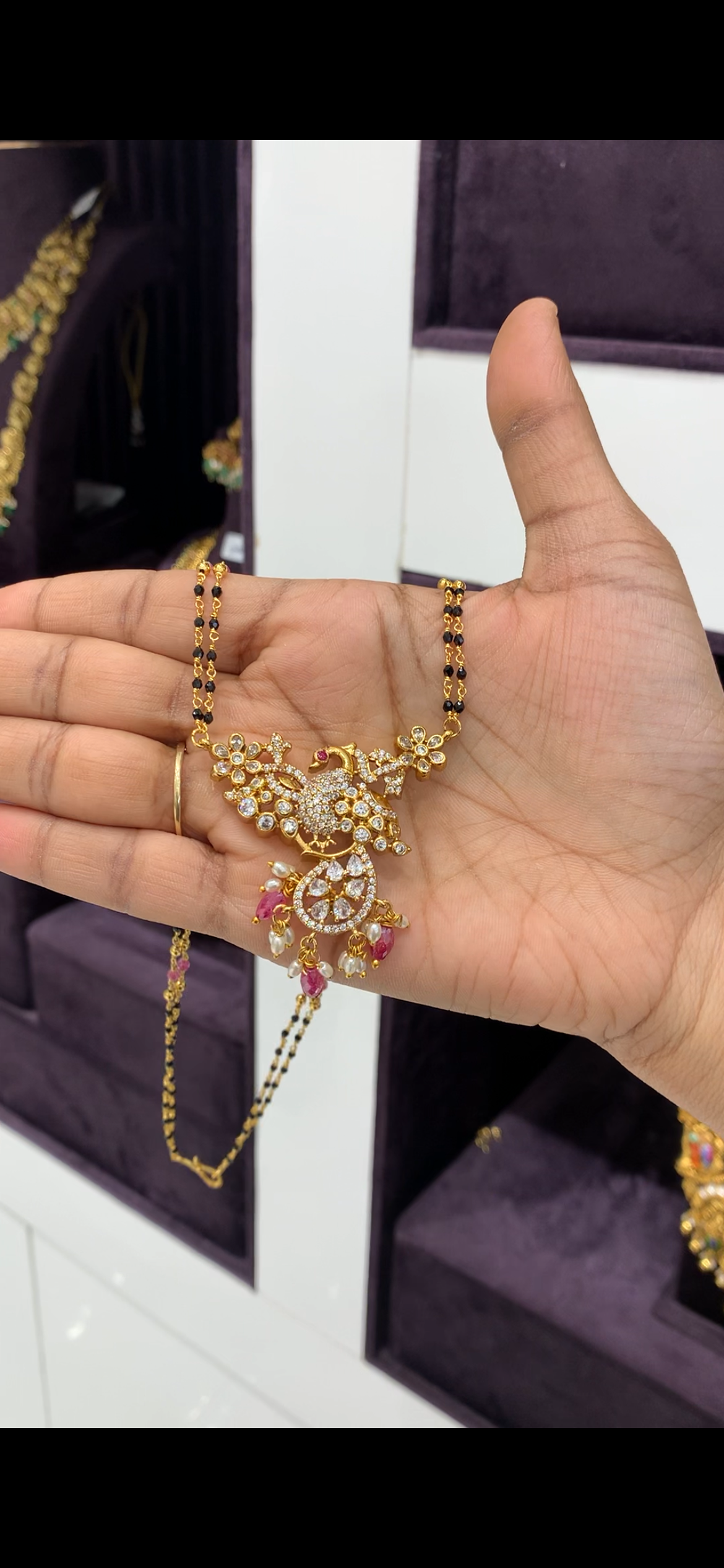 Beautiful CZ stone peacock design pendant with handmaking blackbeads chain 18 inchs long