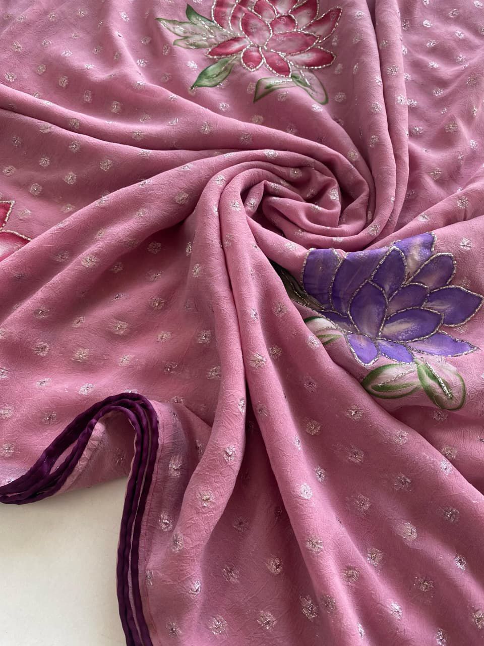 Soft crushed chiffon georgette saree