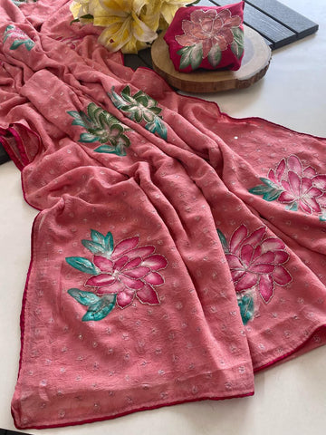 Soft crushed chiffon georgette saree
