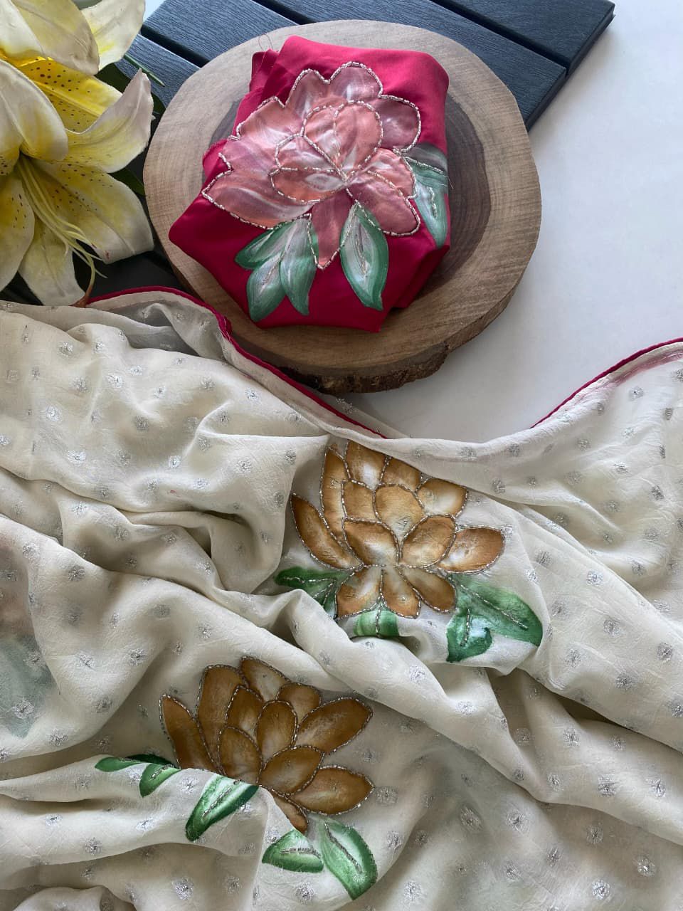 Soft crushed chiffon georgette saree