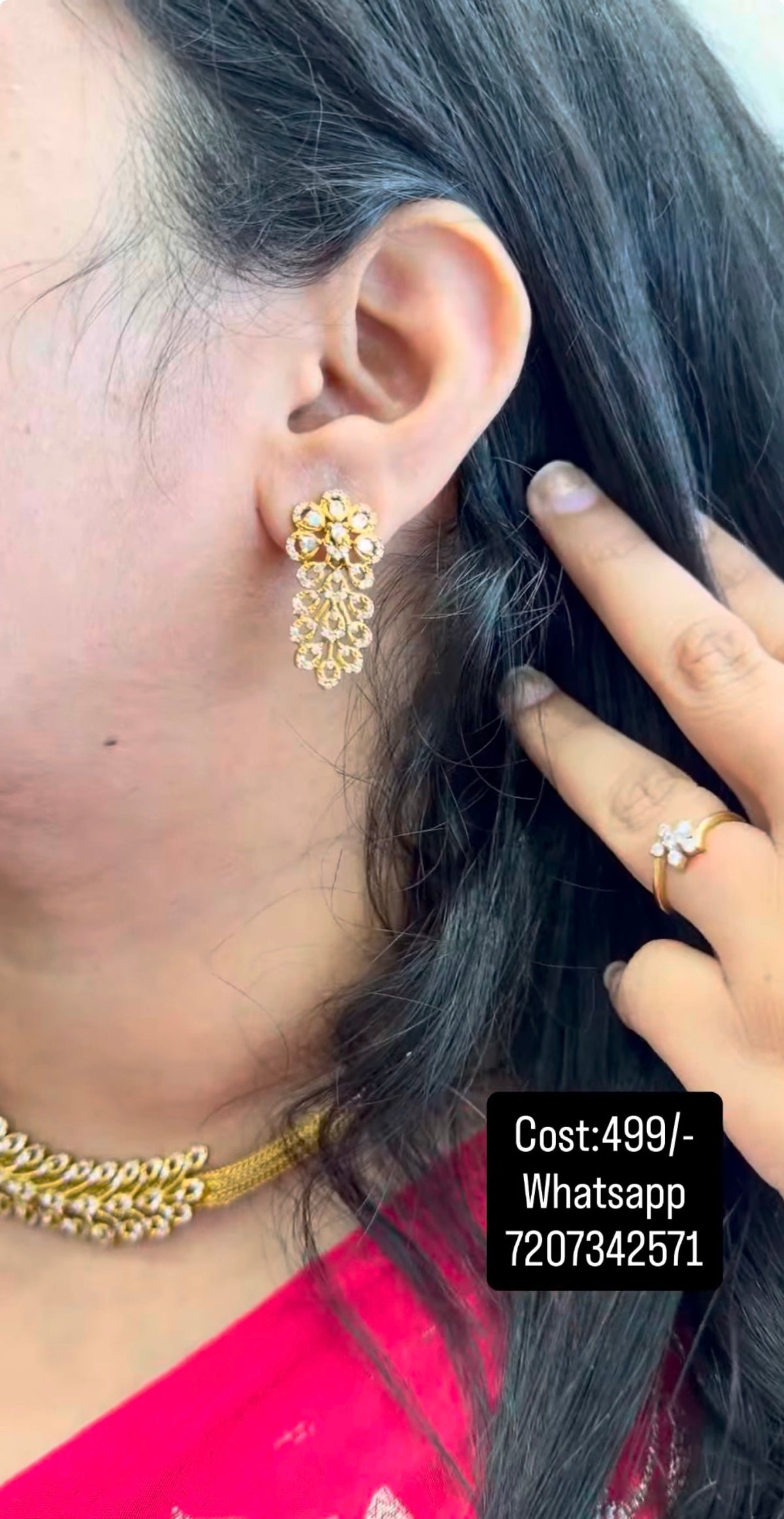 Beautiful Cz stones nanpatti necklace with pushback earrings