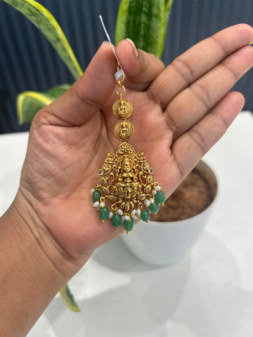 Beautiful Lakshmi devi tikka with green beads