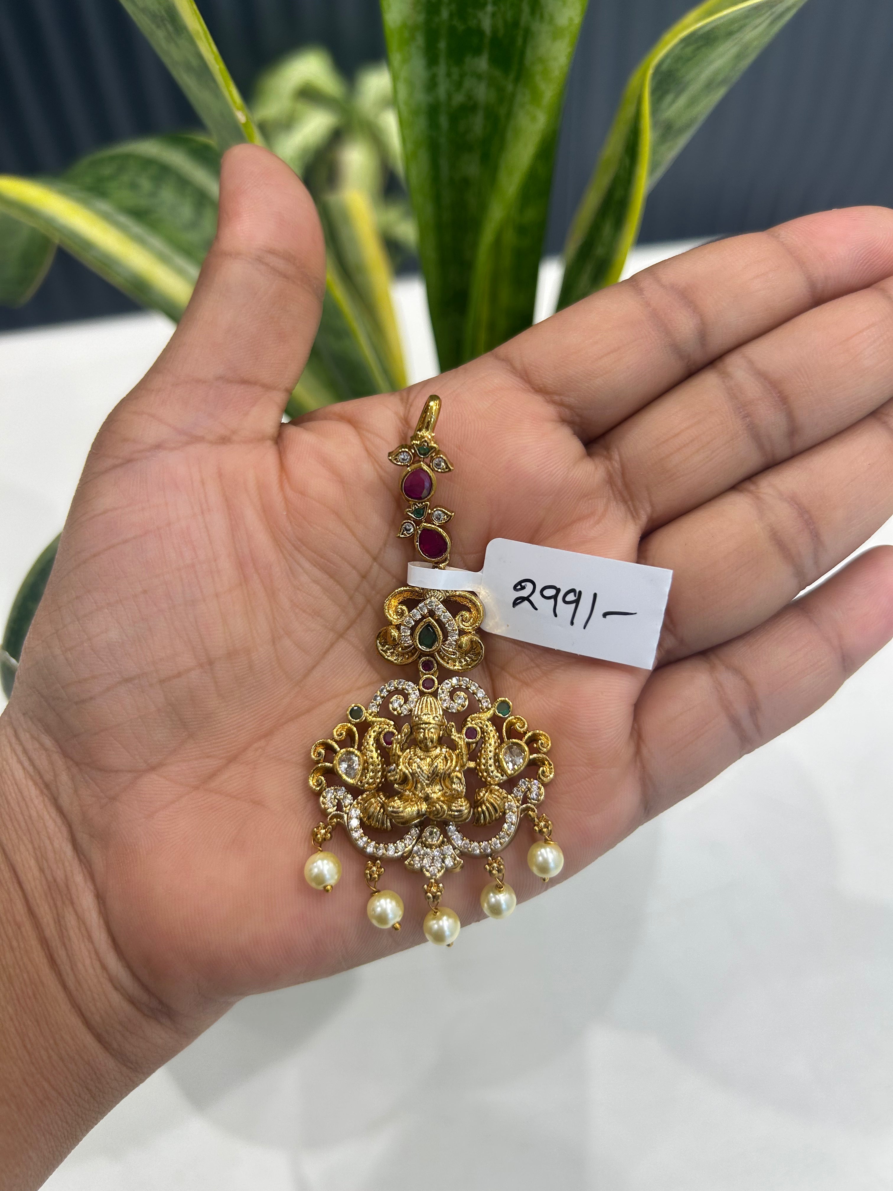 Beautiful CZ stone & Lakshmi devi tikka with white pearls